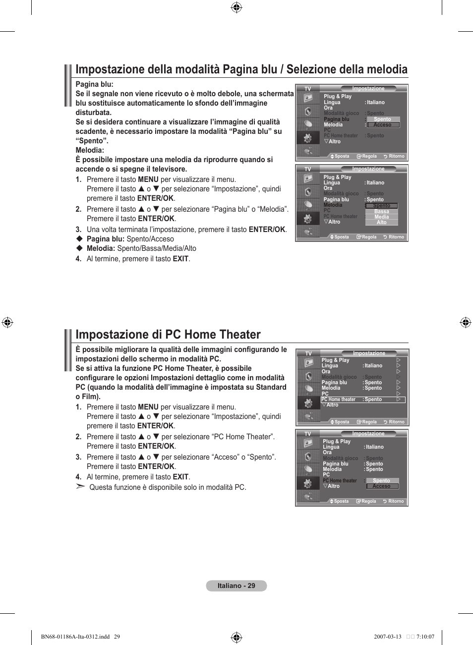 Impostazione di pc home theater | Samsung LE52M87BD User Manual | Page 279 / 498