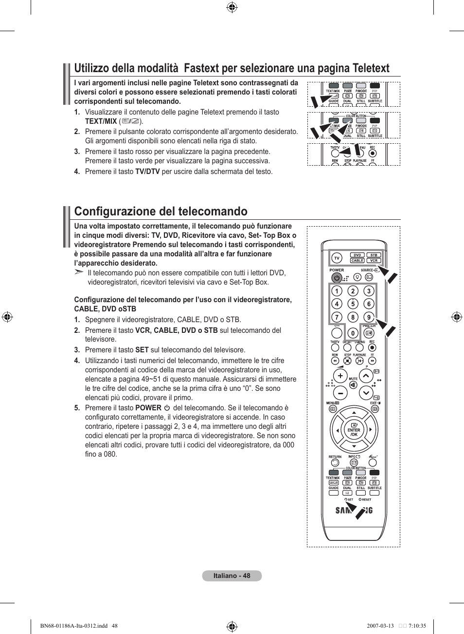 Configurazione del telecomando | Samsung LE52M87BD User Manual | Page 298 / 498