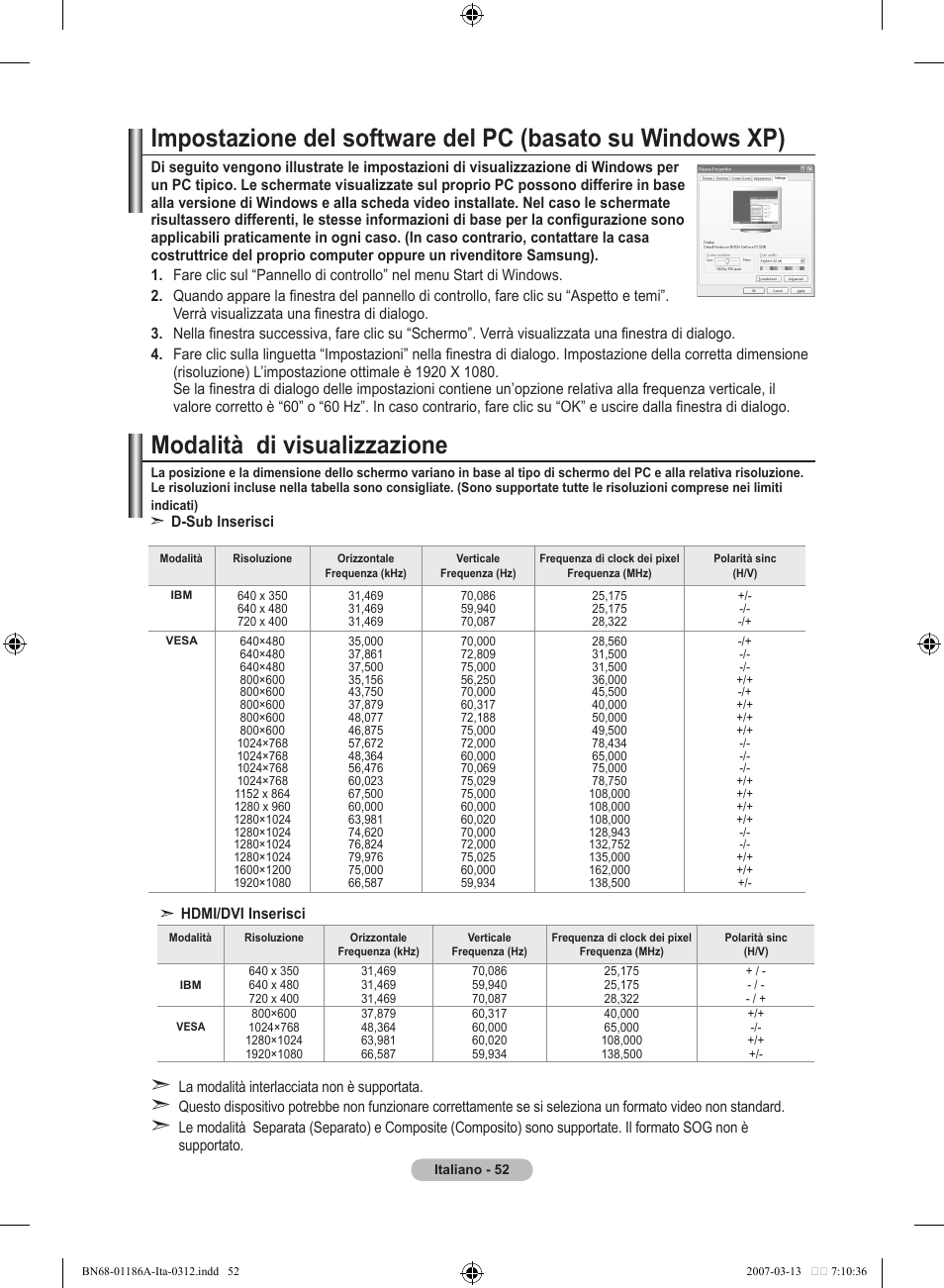 Modalità di visualizzazione | Samsung LE52M87BD User Manual | Page 302 / 498