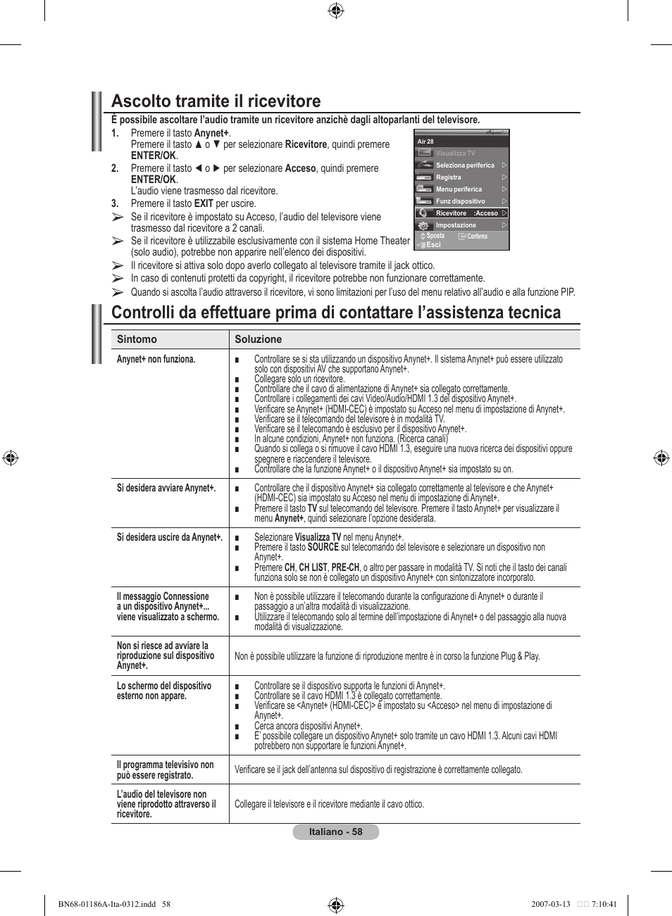 Ascolto tramite il ricevitore | Samsung LE52M87BD User Manual | Page 308 / 498