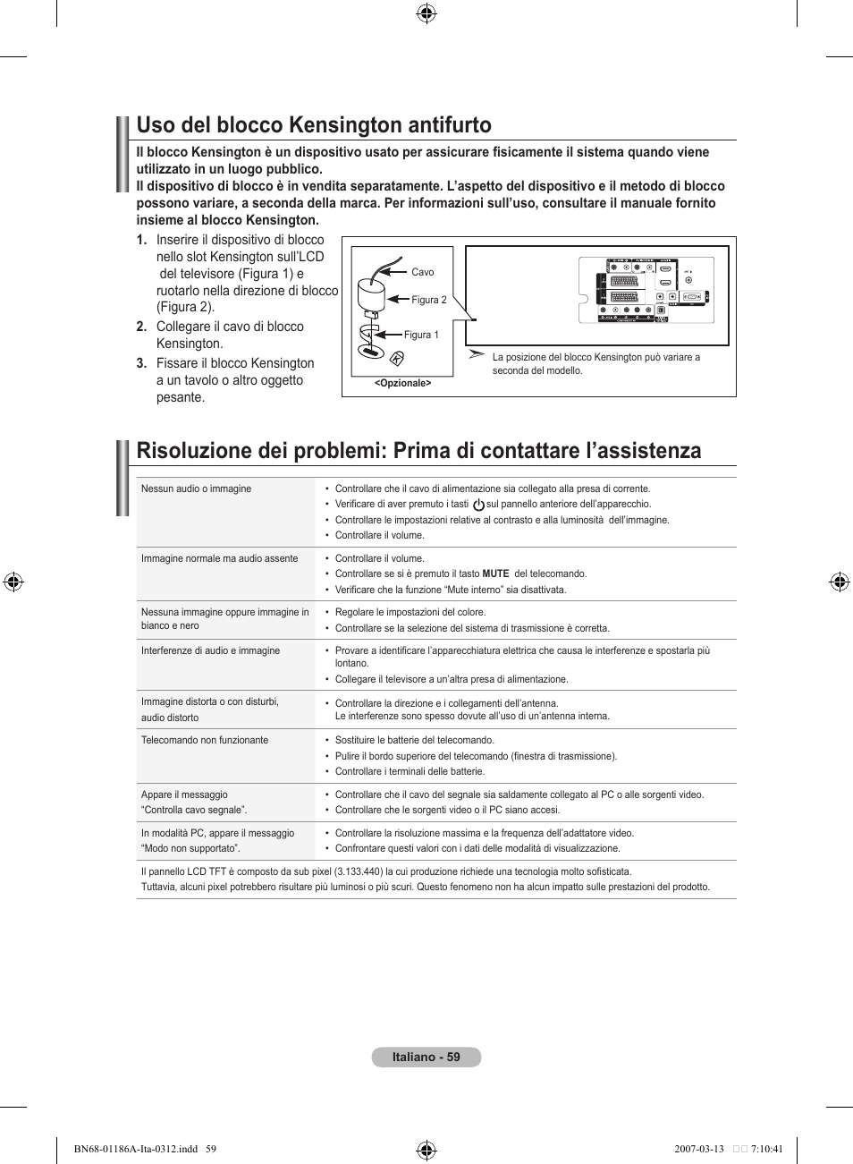 Uso del blocco kensington antifurto | Samsung LE52M87BD User Manual | Page 309 / 498