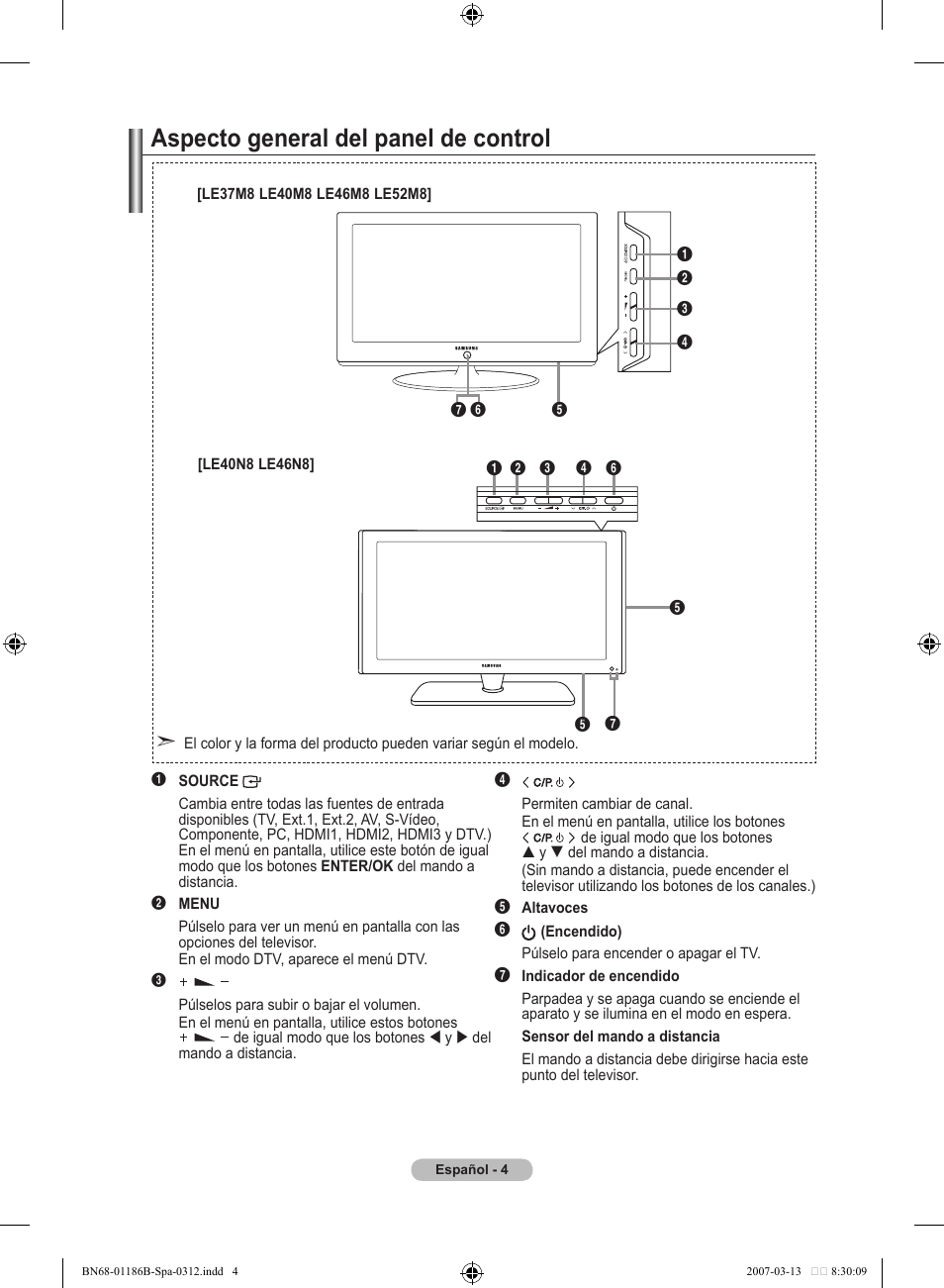 Aspecto general del panel de control | Samsung LE52M87BD User Manual | Page 316 / 498