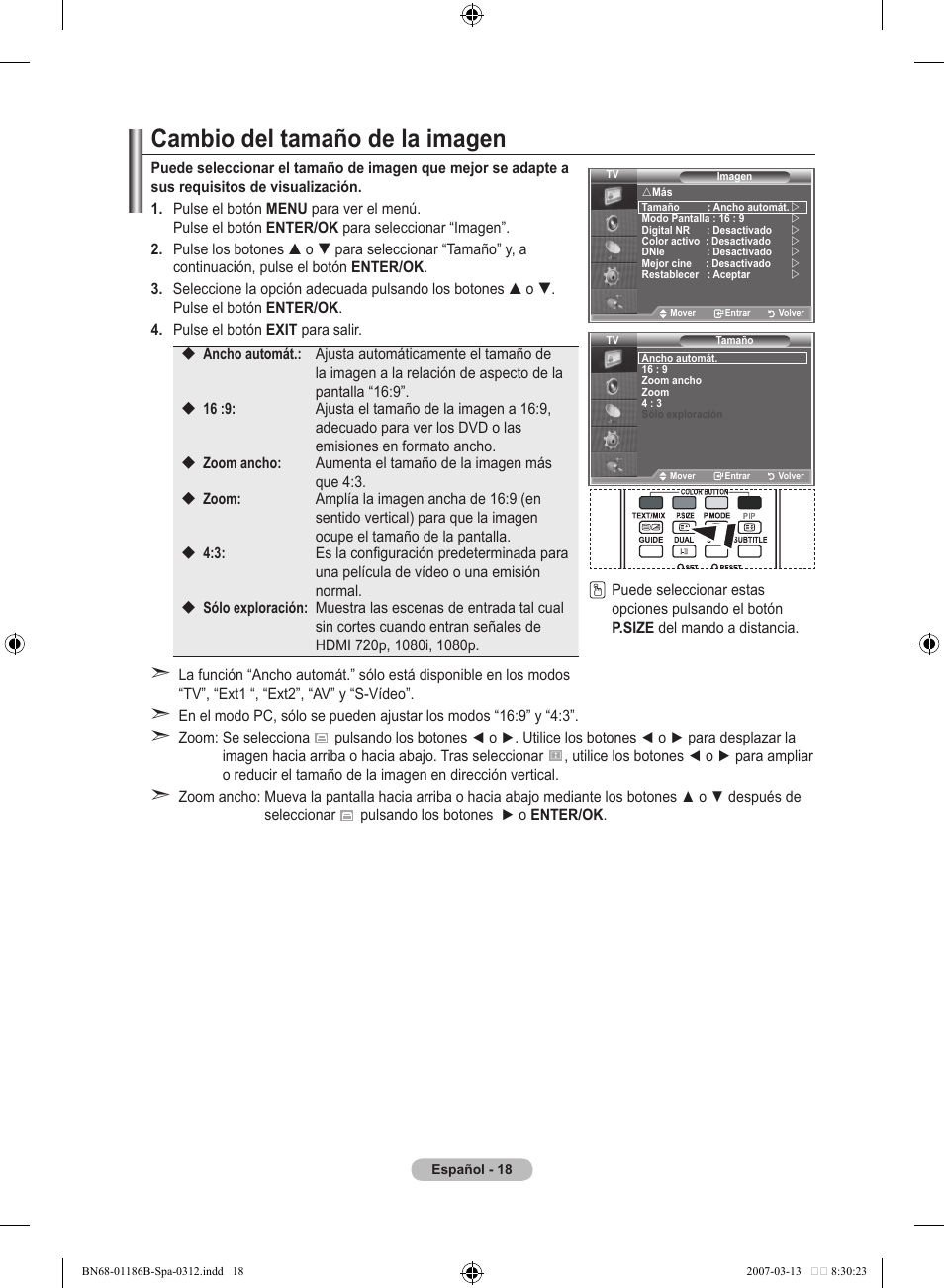 Cambio del tamaño de la imagen | Samsung LE52M87BD User Manual | Page 330 / 498