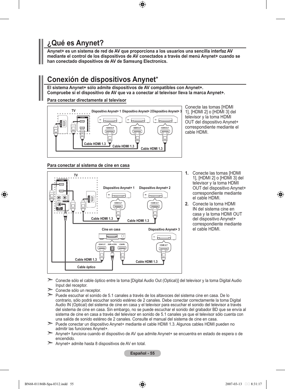 Conexión de dispositivos anynet, Qué es anynet | Samsung LE52M87BD User Manual | Page 367 / 498