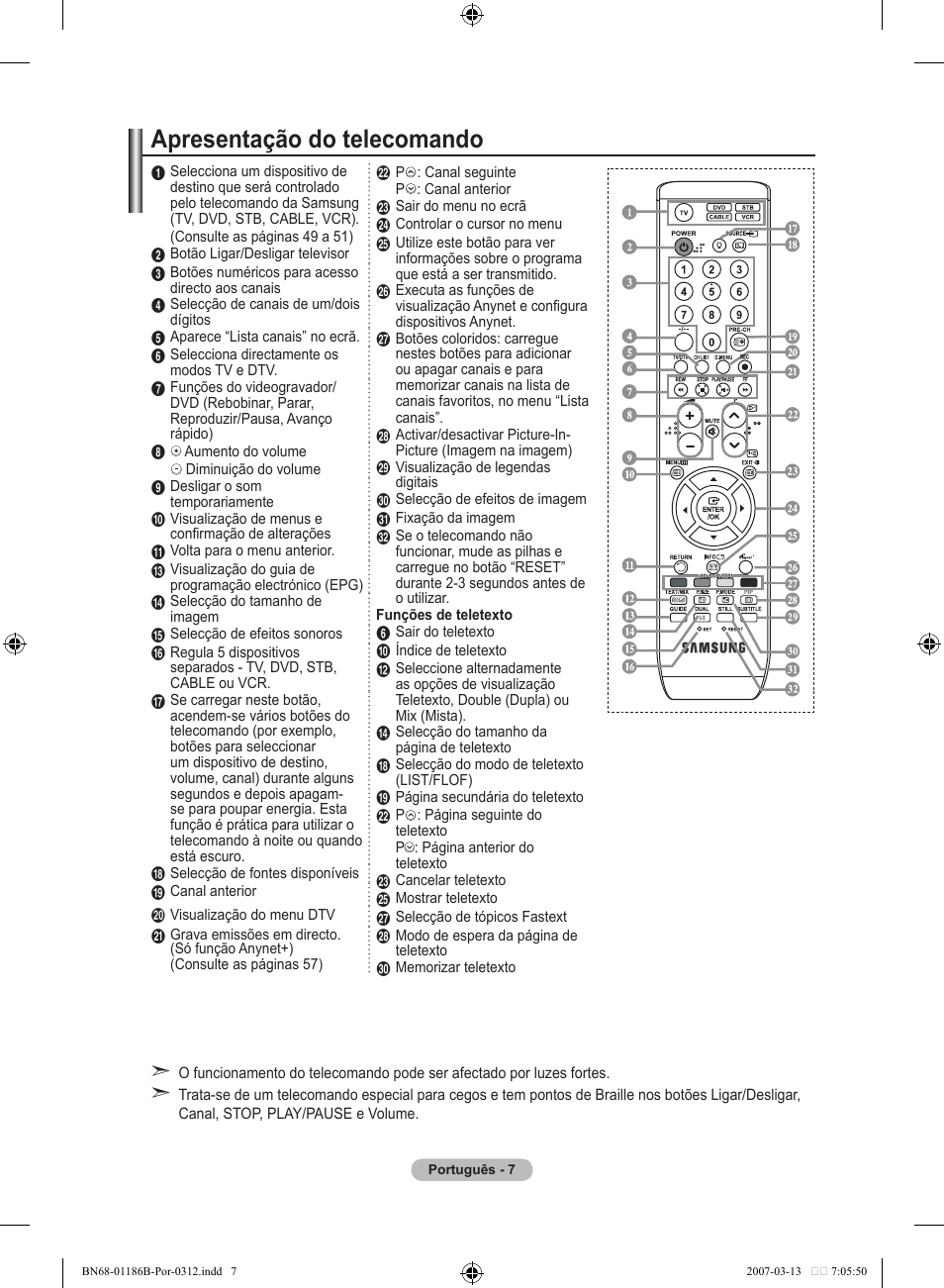 Apresentação do telecomando | Samsung LE52M87BD User Manual | Page 381 / 498