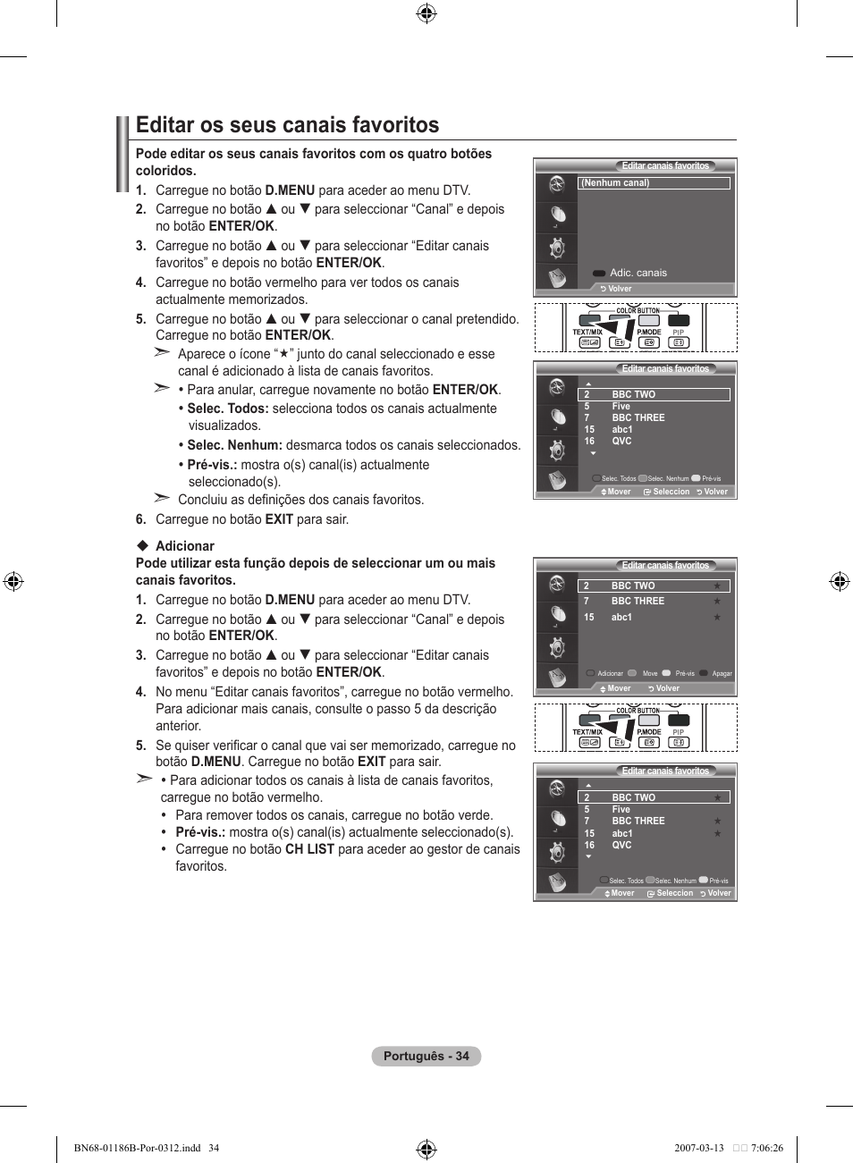 Editar os seus canais favoritos | Samsung LE52M87BD User Manual | Page 408 / 498