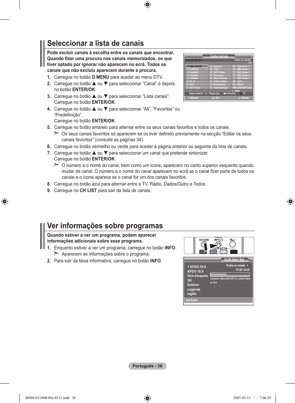 Seleccionar a lista de canais, Ver informações sobre programas | Samsung LE52M87BD User Manual | Page 410 / 498