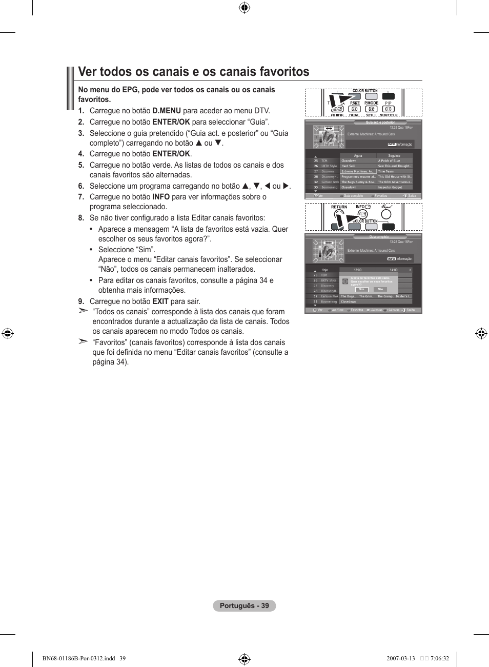 Ver todos os canais e os canais favoritos | Samsung LE52M87BD User Manual | Page 413 / 498