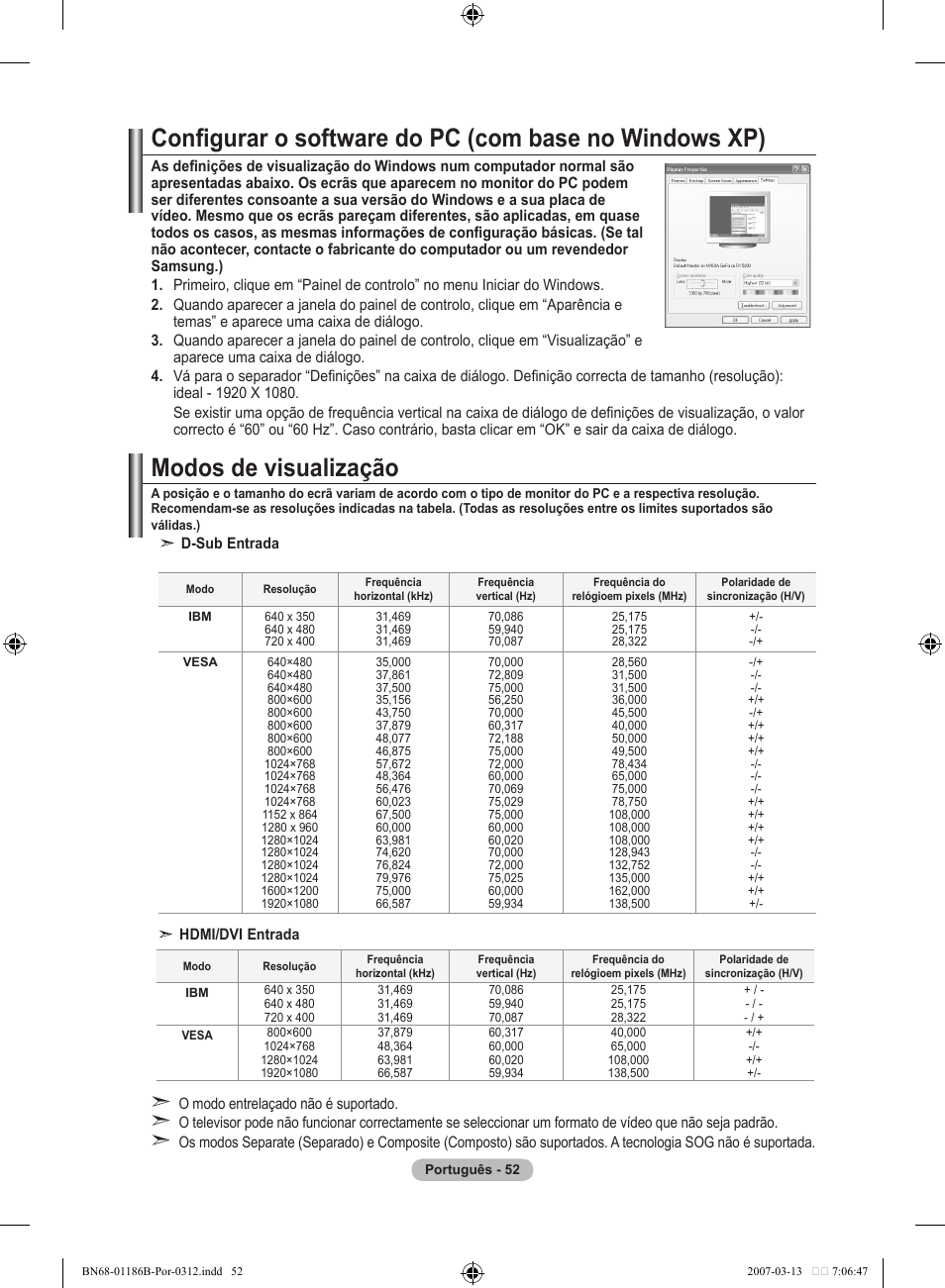 Modos de visualização | Samsung LE52M87BD User Manual | Page 426 / 498