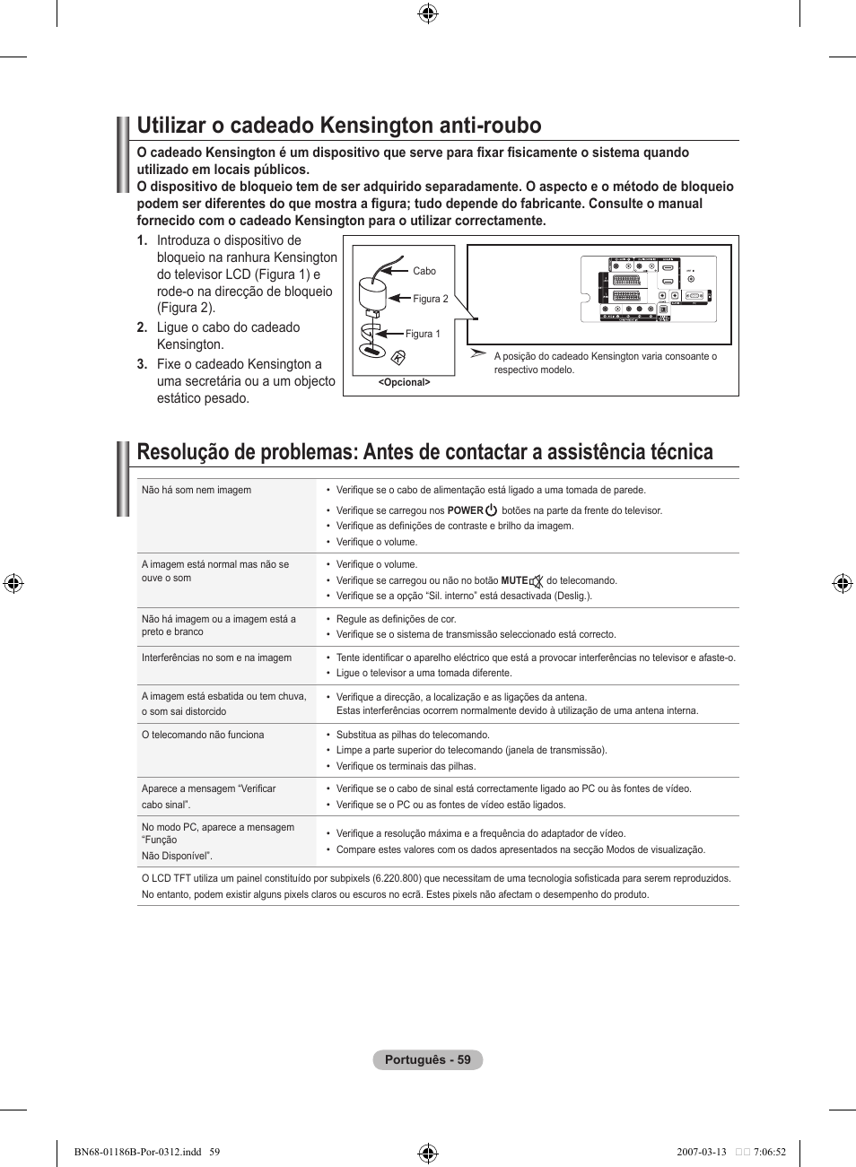 Utilizar o cadeado kensington anti-roubo | Samsung LE52M87BD User Manual | Page 433 / 498