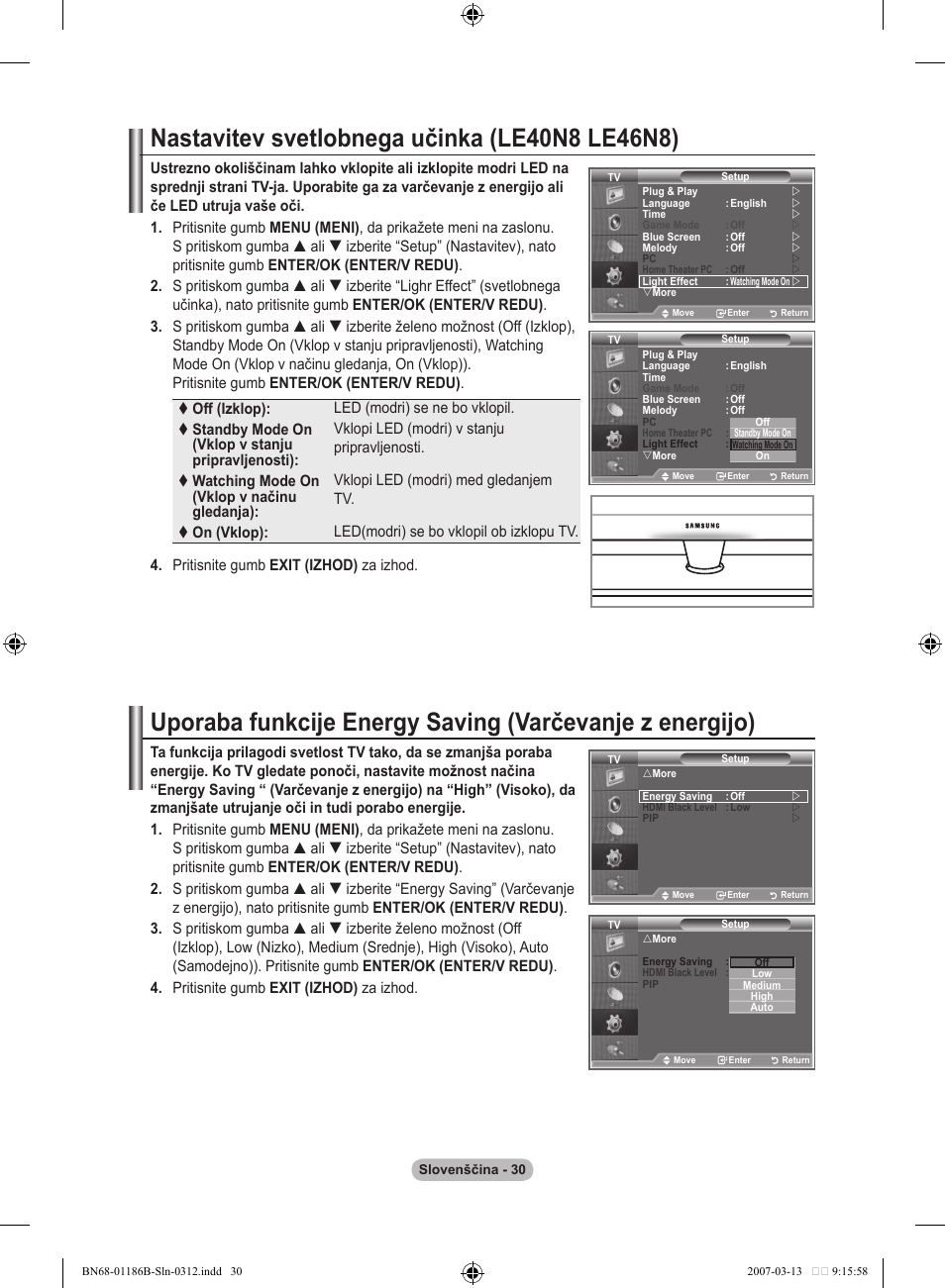 Nastavitev svetlobnega učinka (le0n8 le6n8) | Samsung LE52M87BD User Manual | Page 466 / 498