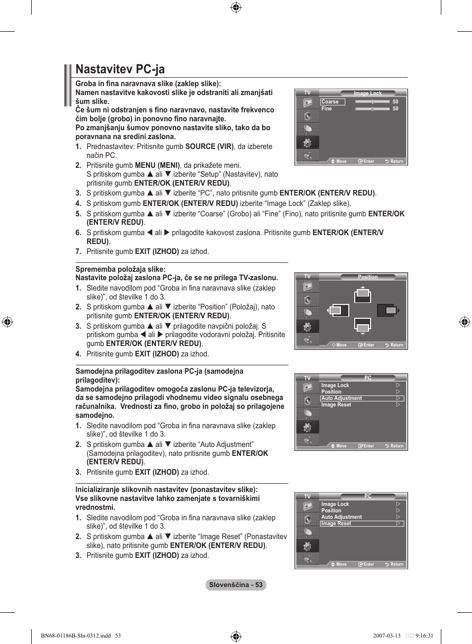 Nastavitev pc-ja | Samsung LE52M87BD User Manual | Page 489 / 498