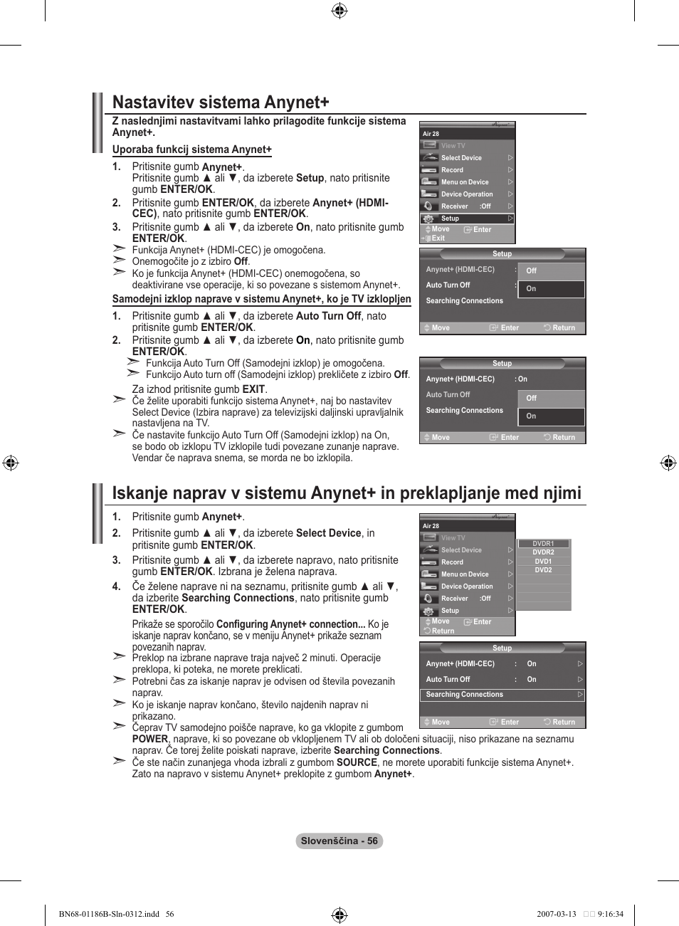 Nastavitev sistema anynet | Samsung LE52M87BD User Manual | Page 492 / 498