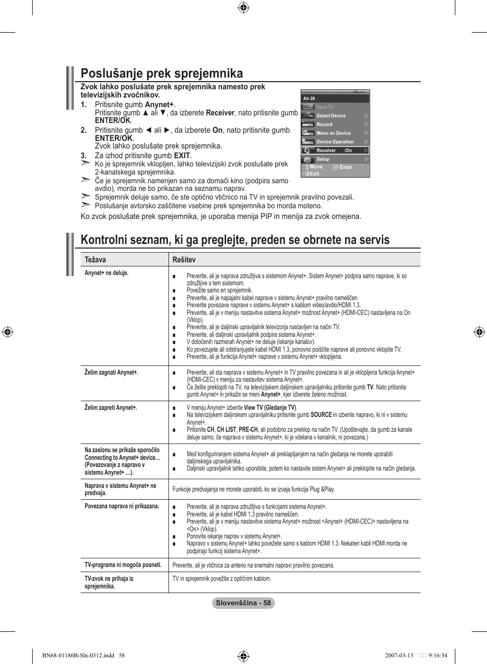 Poslušanje prek sprejemnika | Samsung LE52M87BD User Manual | Page 494 / 498