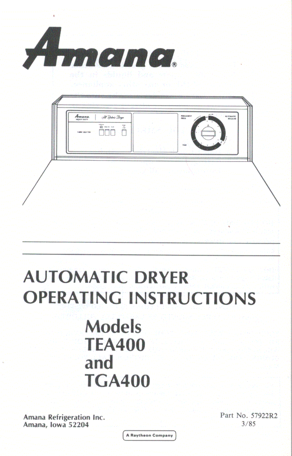 Amana TGA400 User Manual | 6 pages