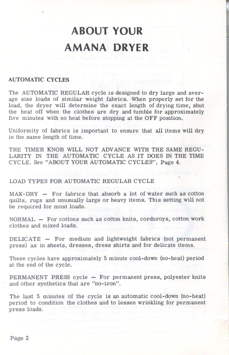 About your amana dryer | Amana TGA400 User Manual | Page 3 / 6