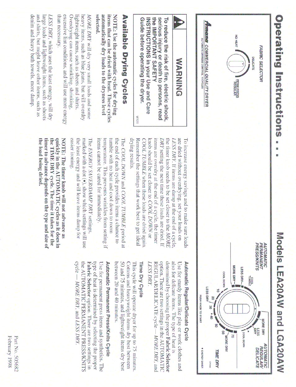 Amana LEA20AW User Manual | 2 pages