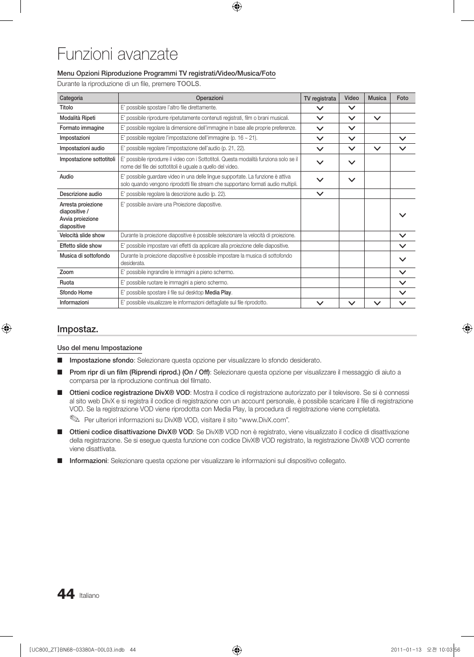 Funzioni avanzate, Impostaz | Samsung UE40S800XP User Manual | Page 108 / 192