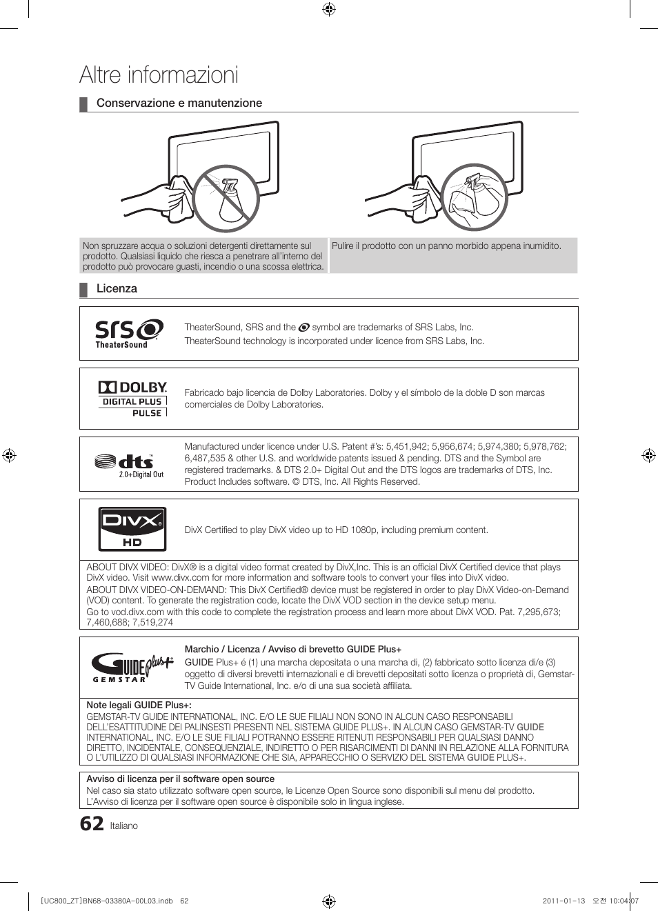 Altre informazioni | Samsung UE40S800XP User Manual | Page 126 / 192