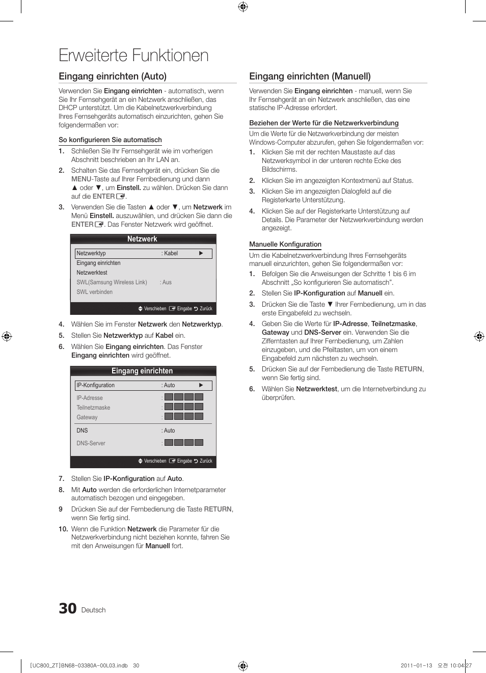 Erweiterte funktionen, Eingang einrichten (auto), Eingang einrichten (manuell) | Samsung UE40S800XP User Manual | Page 158 / 192