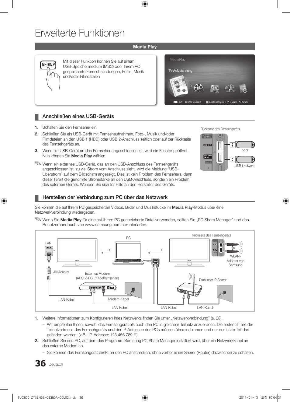 Erweiterte funktionen | Samsung UE40S800XP User Manual | Page 164 / 192