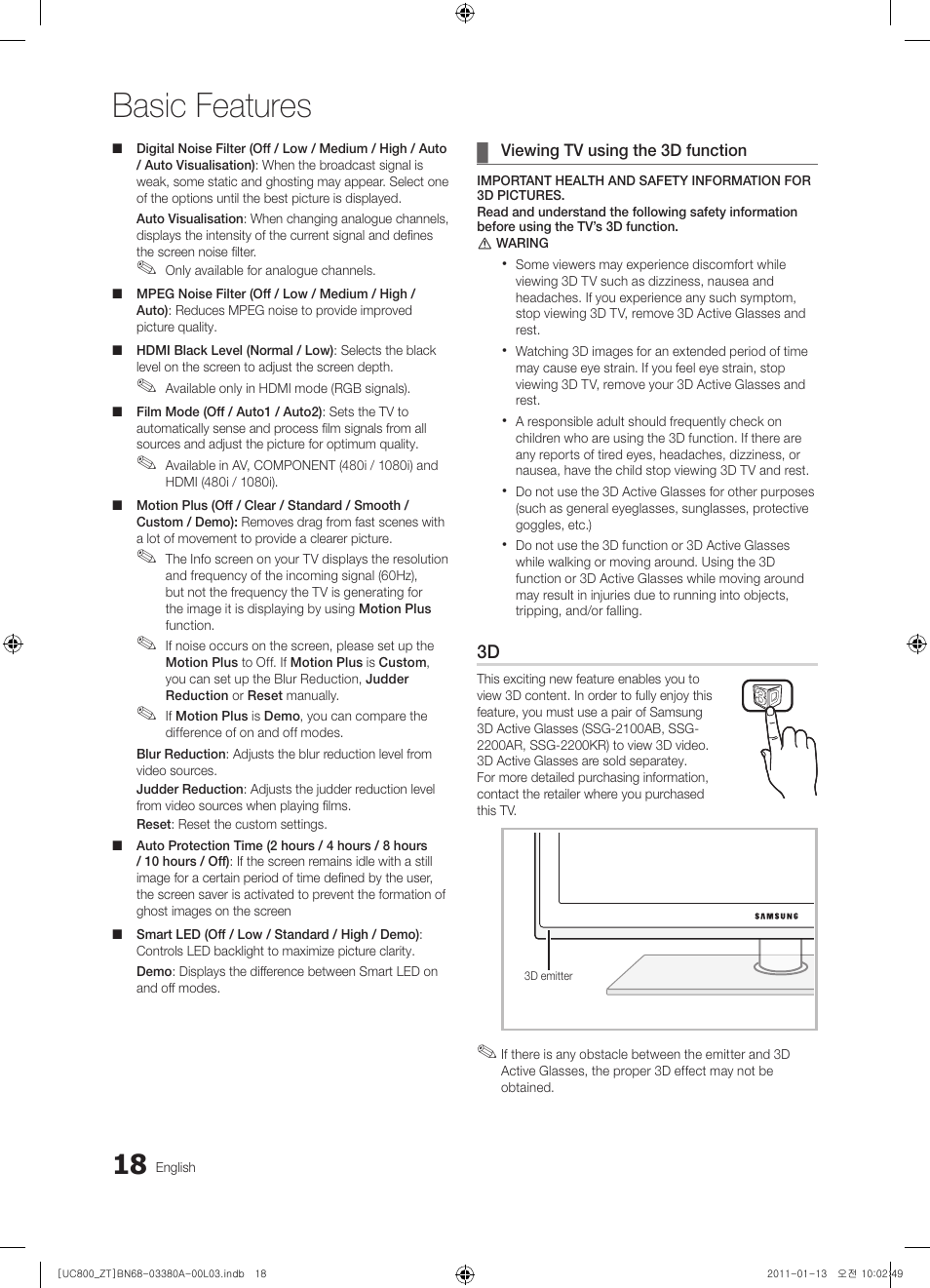 Basic features | Samsung UE40S800XP User Manual | Page 18 / 192