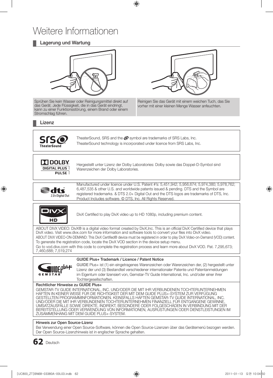 Weitere informationen | Samsung UE40S800XP User Manual | Page 190 / 192