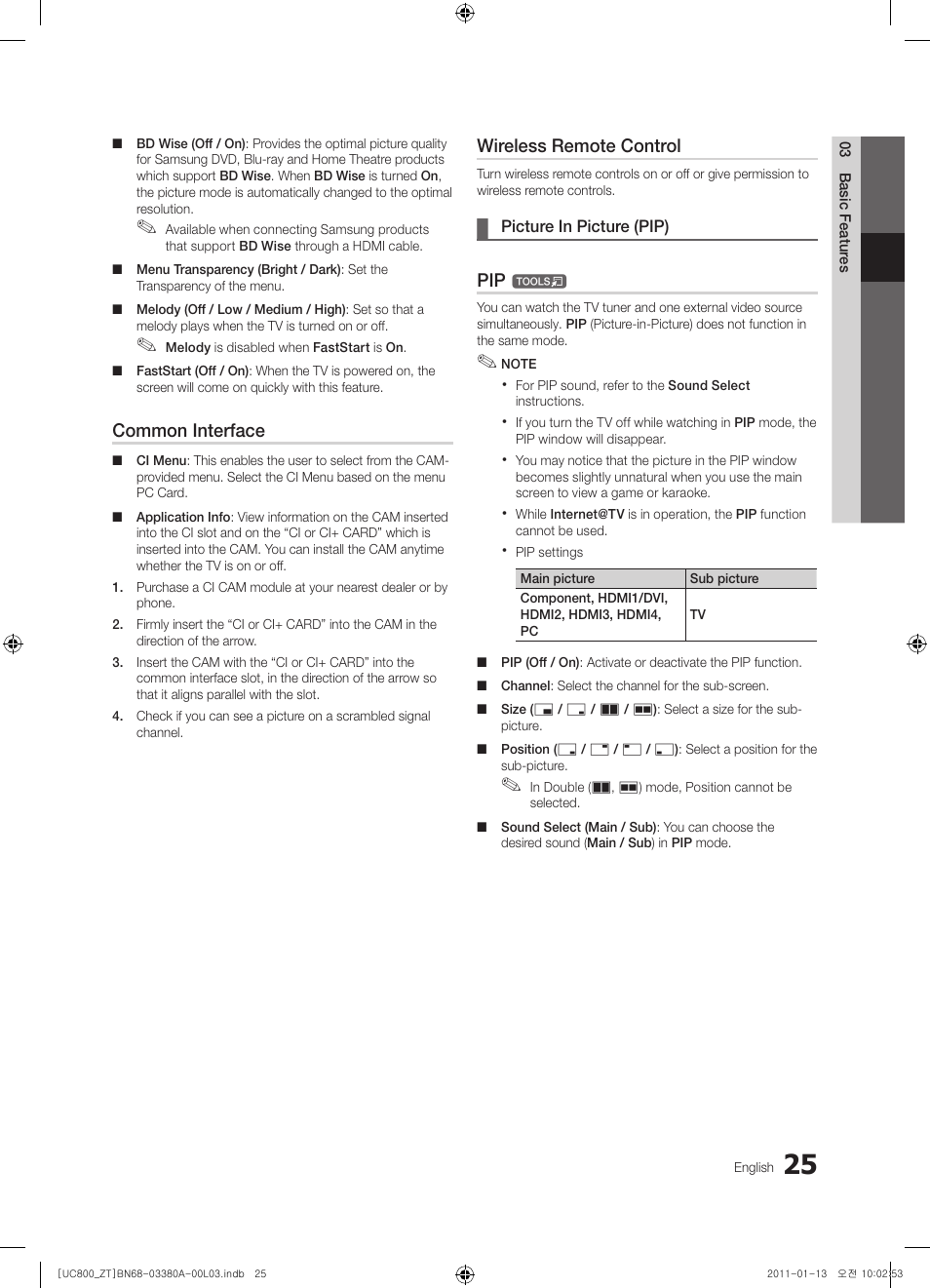 Common interface, Wireless remote control | Samsung UE40S800XP User Manual | Page 25 / 192