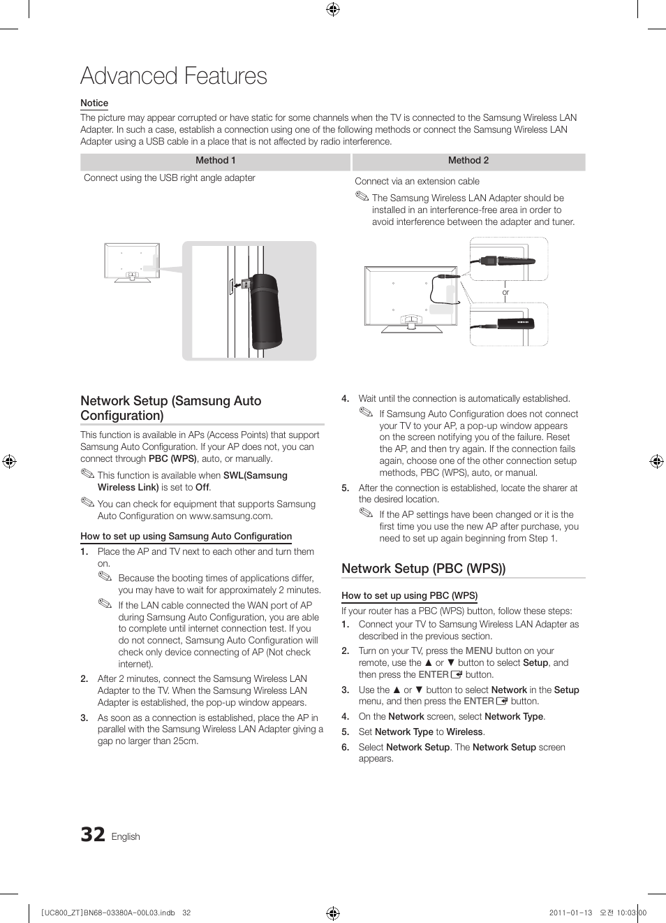Advanced features | Samsung UE40S800XP User Manual | Page 32 / 192
