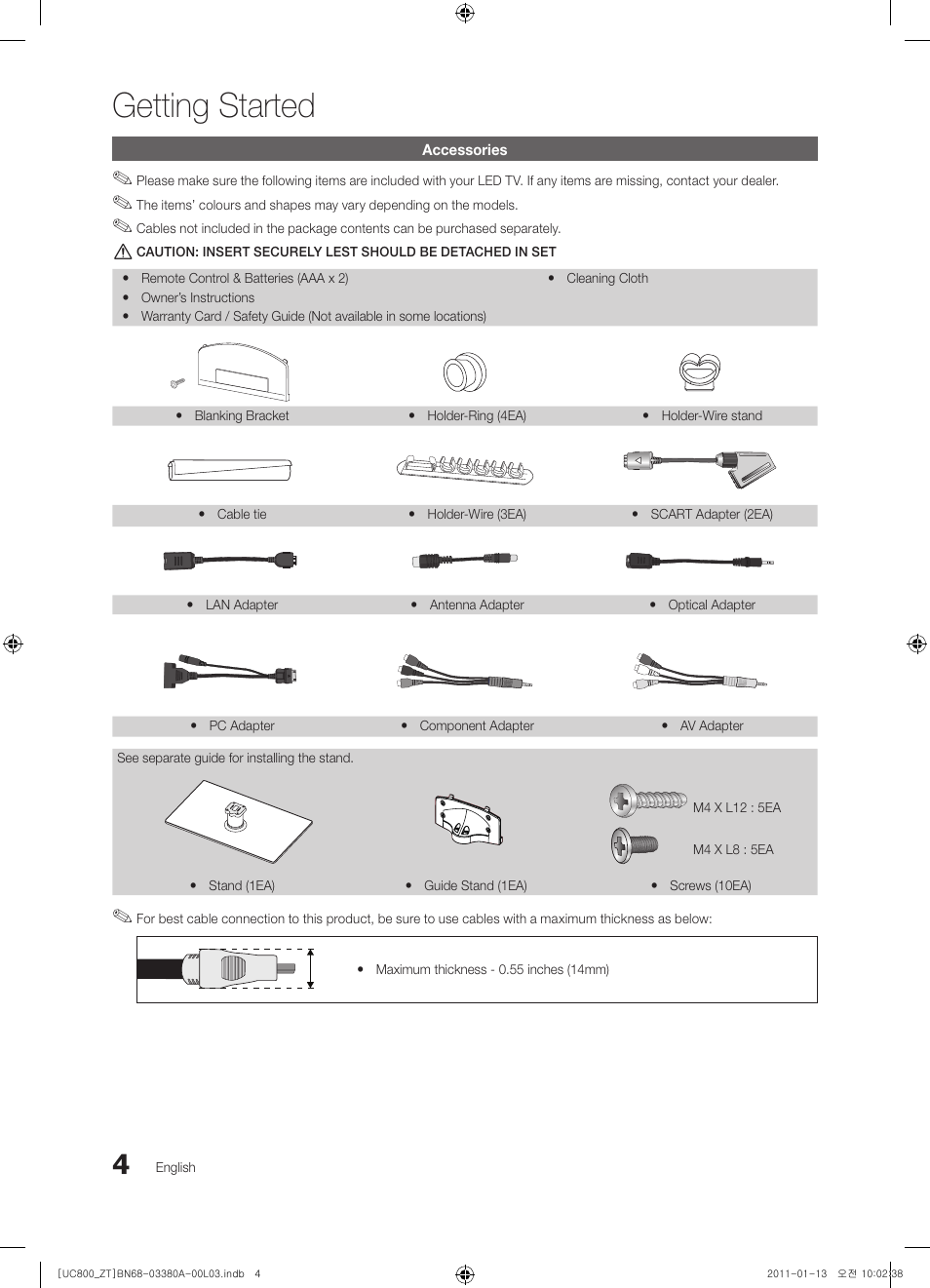 Getting started | Samsung UE40S800XP User Manual | Page 4 / 192