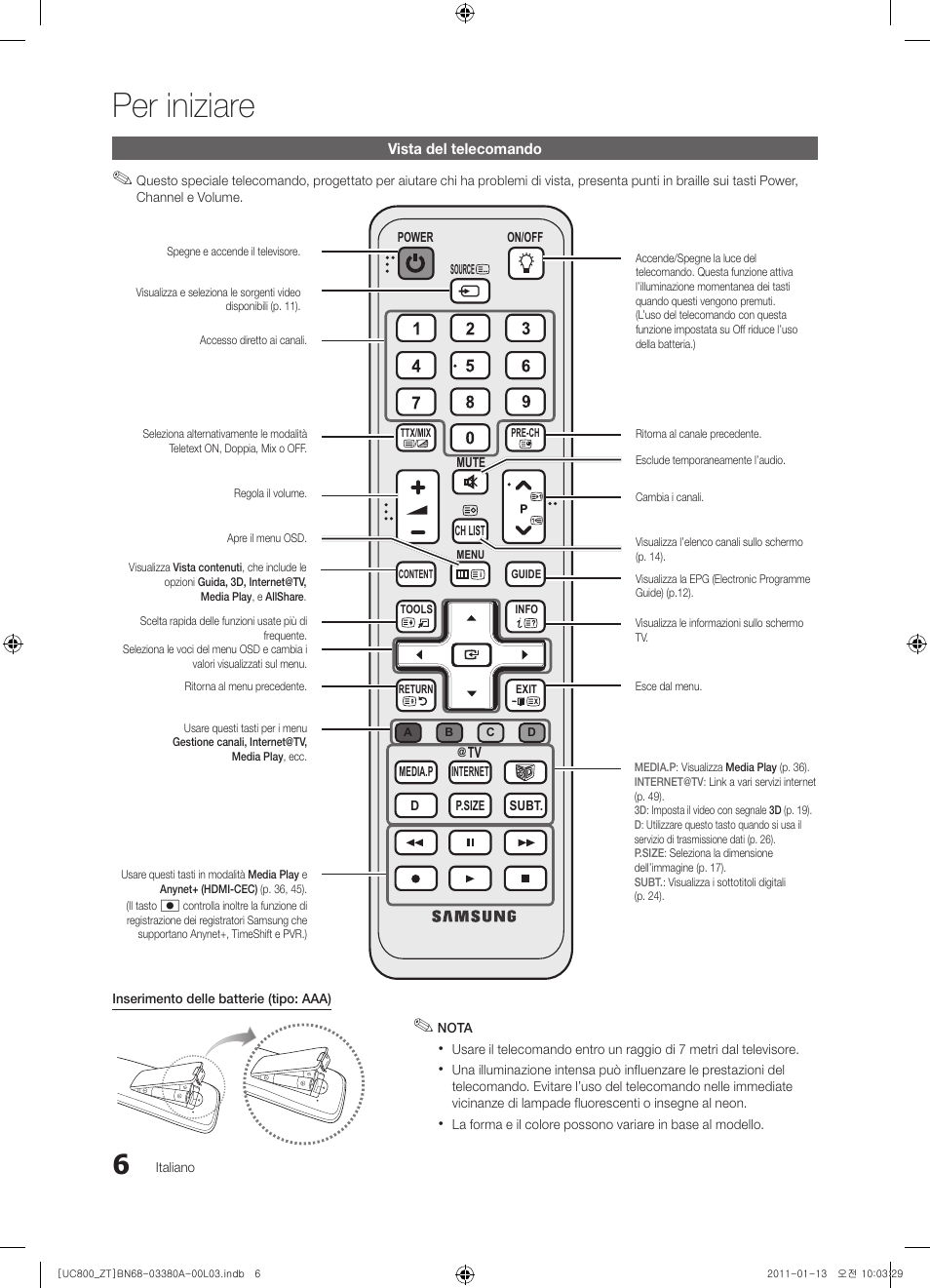 Per iniziare | Samsung UE40S800XP User Manual | Page 70 / 192
