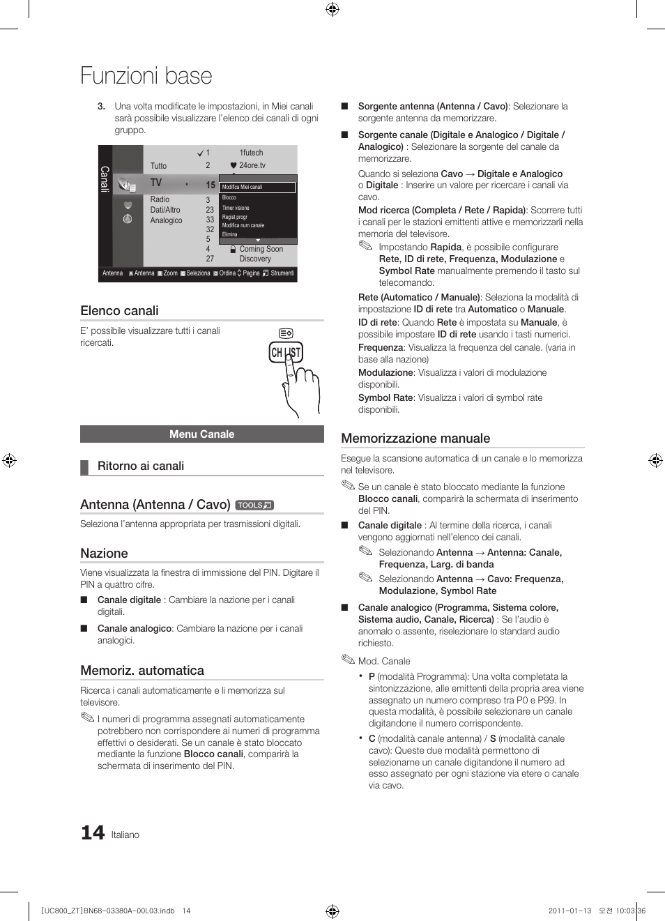 Funzioni base, Elenco canali, Antenna (antenna / cavo) | Nazione | Samsung UE40S800XP User Manual | Page 78 / 192