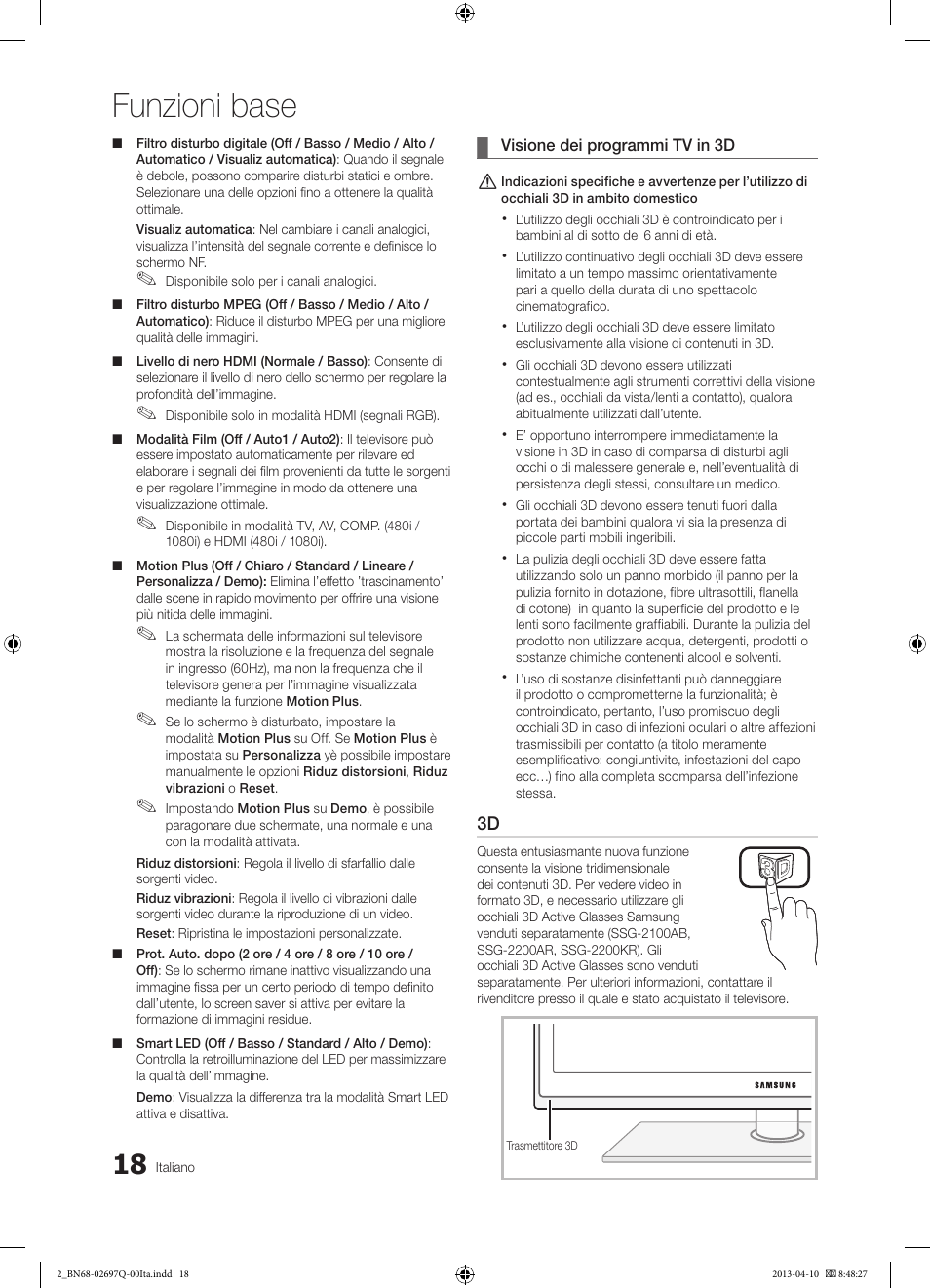 Funzioni base | Samsung UE40S800XP User Manual | Page 82 / 192