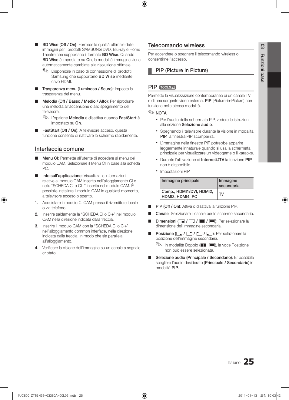 Interfaccia comune, Telecomando wireless | Samsung UE40S800XP User Manual | Page 89 / 192