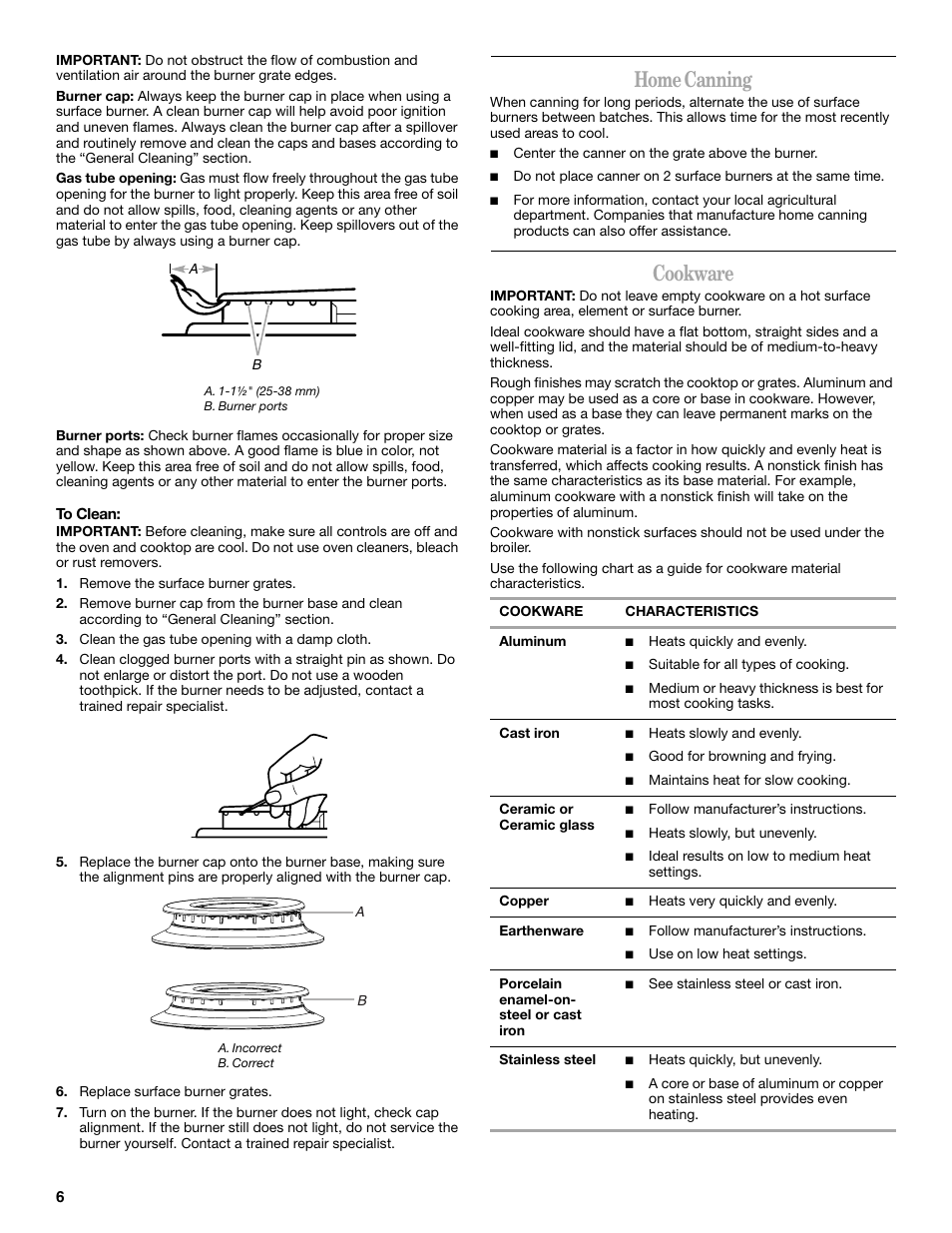 Home canning, Cookware | Amana W10452012A User Manual | Page 6 / 16