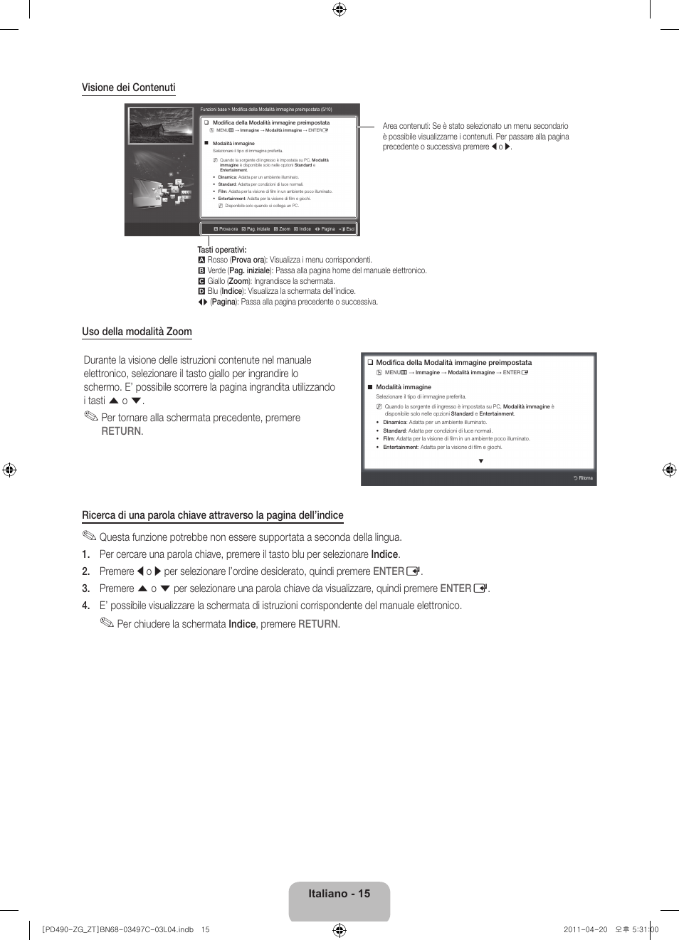 Per chiudere la schermata indice, premere return | Samsung PS43D490A1W User Manual | Page 69 / 74
