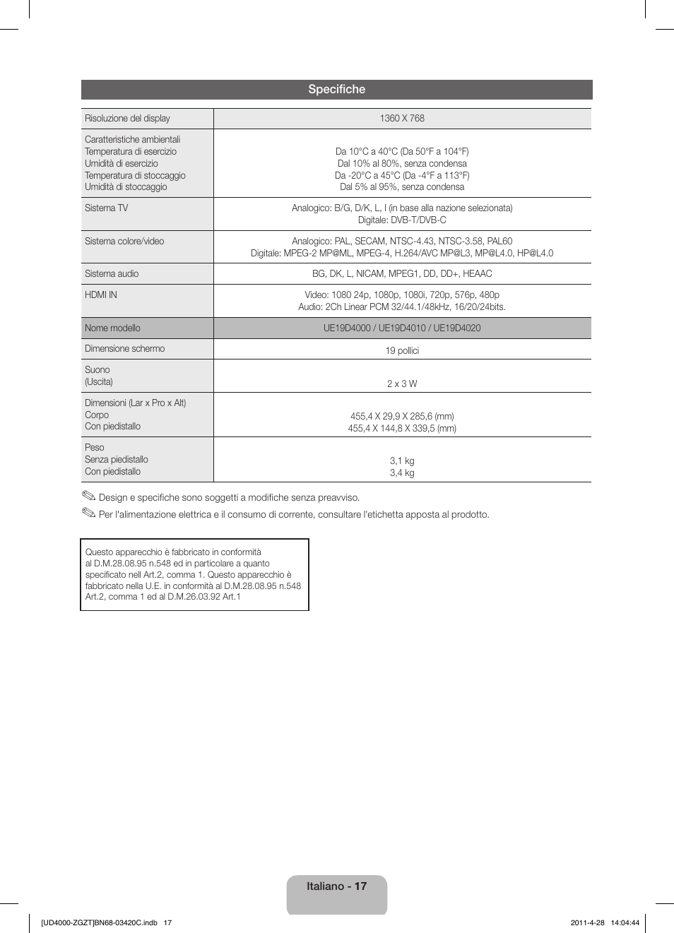 Samsung UE19D4010NW User Manual | Page 65 / 67