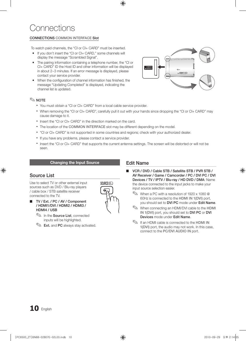 Connections | Samsung PS50C6500TP User Manual | Page 10 / 172