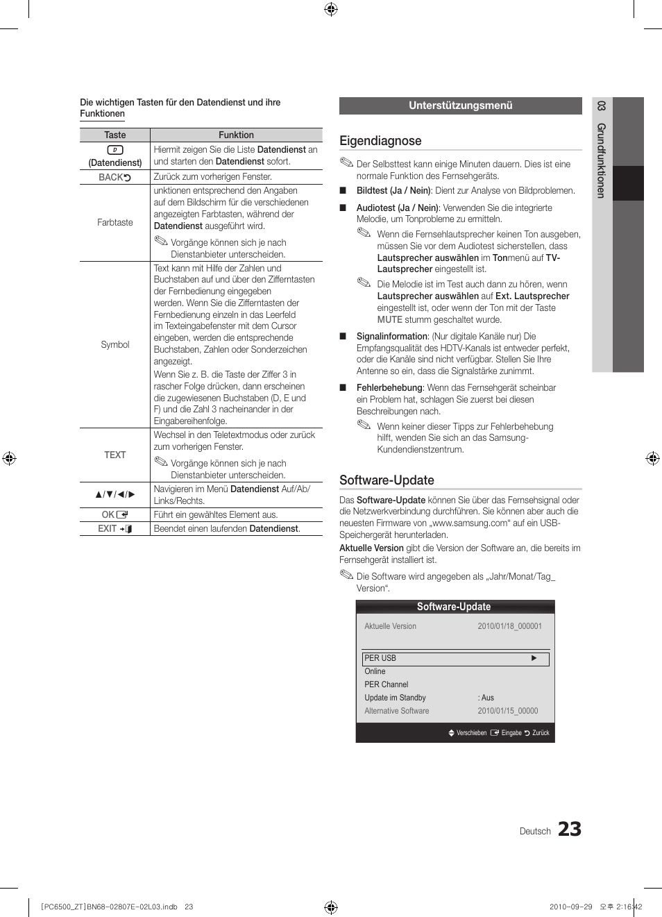 Eigendiagnose, Software-update | Samsung PS50C6500TP User Manual | Page 137 / 172