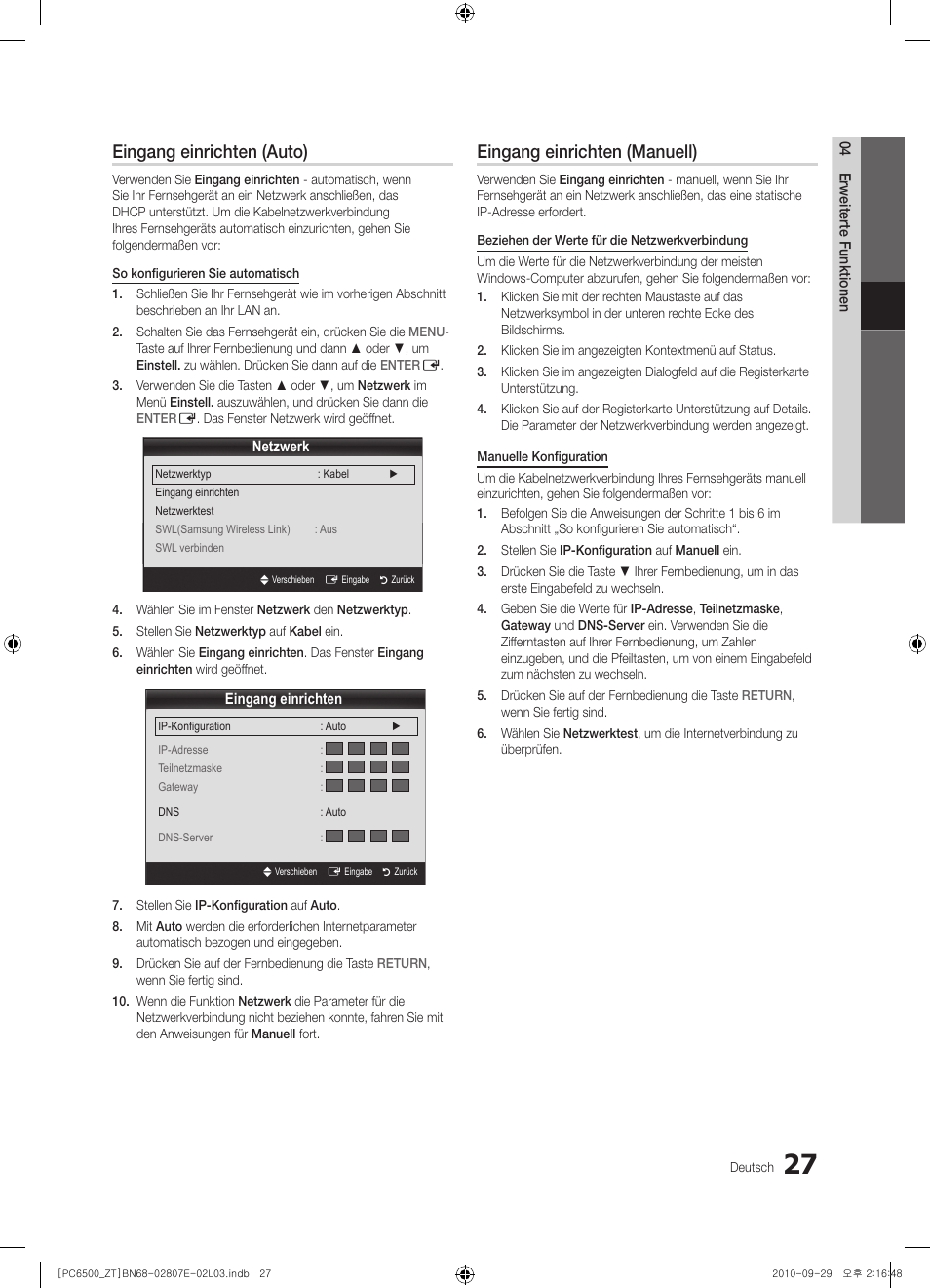 Eingang einrichten (auto), Eingang einrichten (manuell) | Samsung PS50C6500TP User Manual | Page 141 / 172