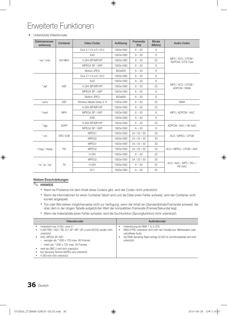Erweiterte funktionen | Samsung PS50C6500TP User Manual | Page 150 / 172