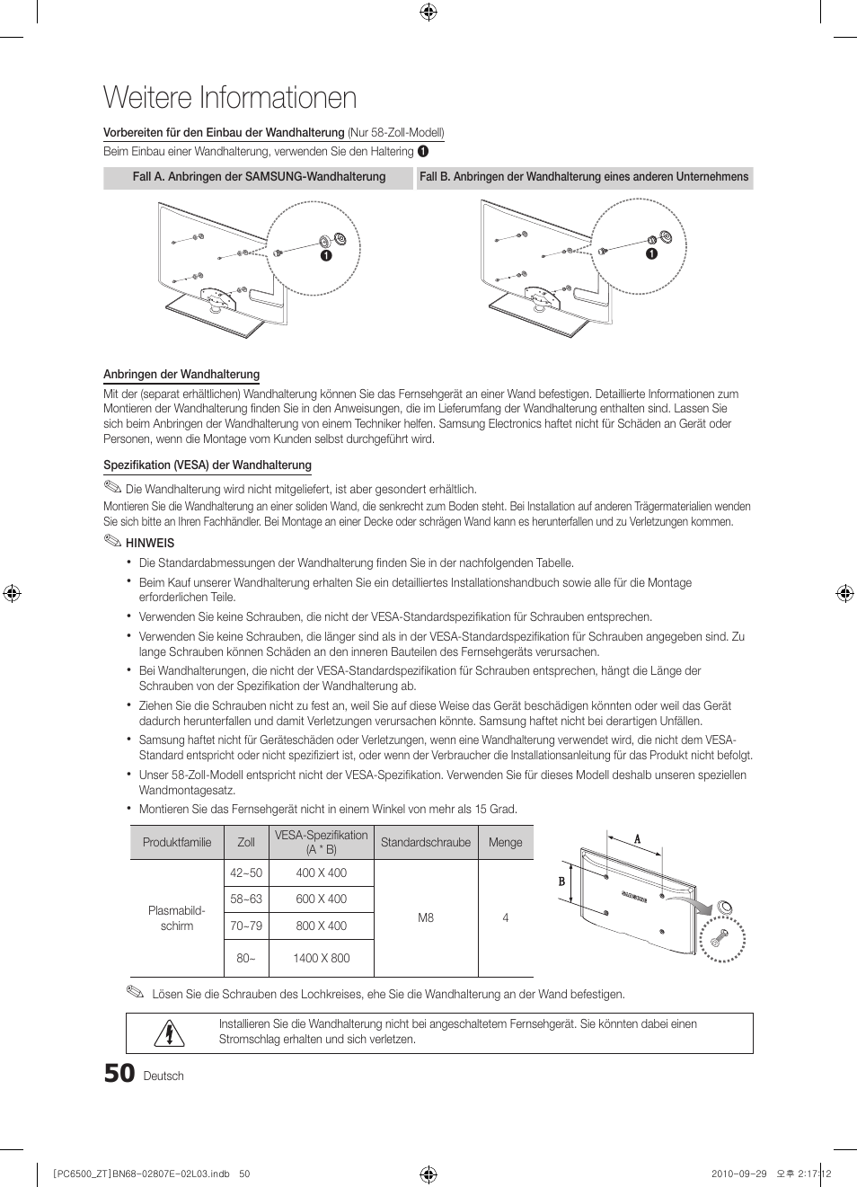 Weitere informationen | Samsung PS50C6500TP User Manual | Page 164 / 172