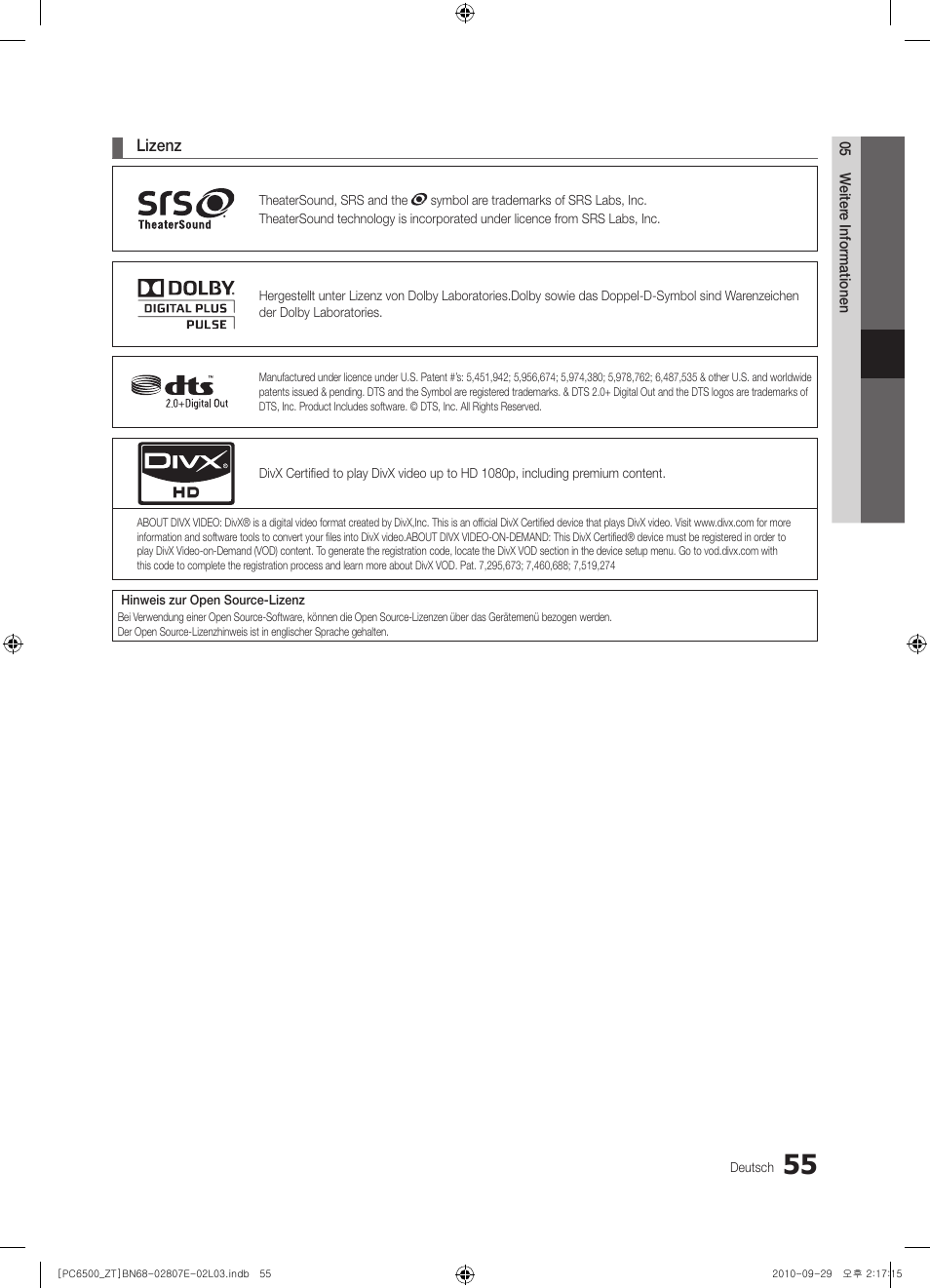 Samsung PS50C6500TP User Manual | Page 169 / 172