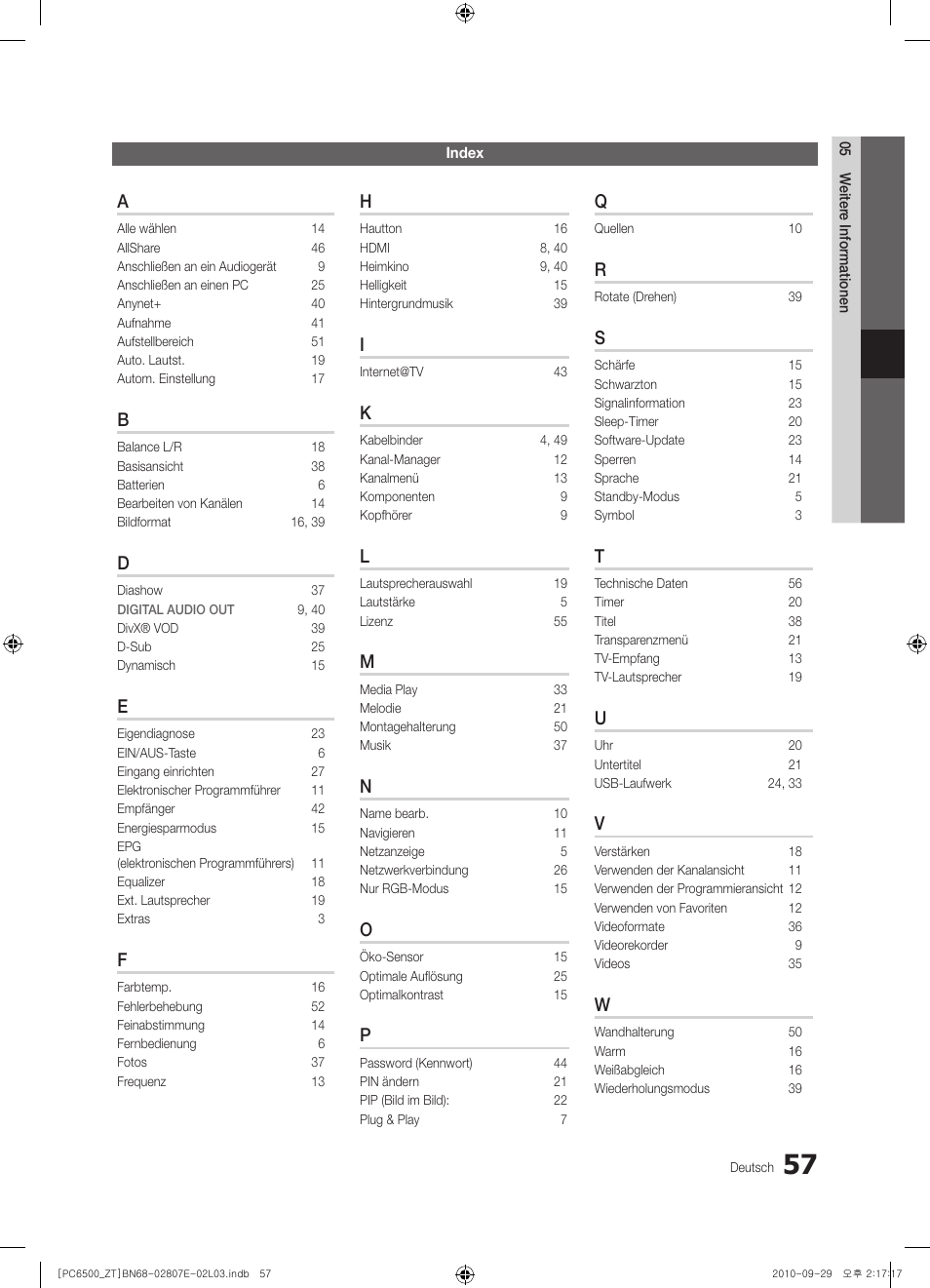 Samsung PS50C6500TP User Manual | Page 171 / 172