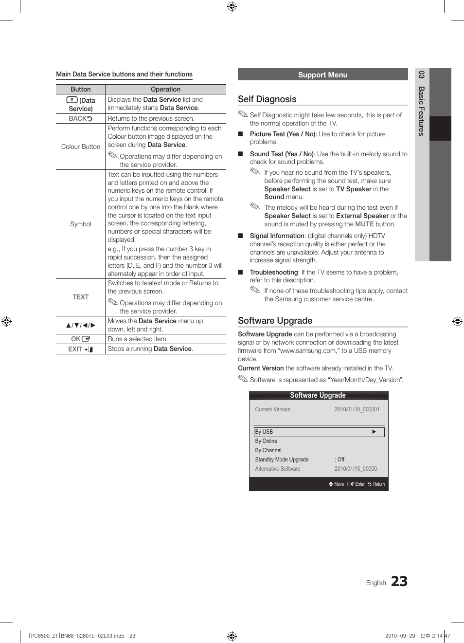 Self diagnosis, Software upgrade | Samsung PS50C6500TP User Manual | Page 23 / 172