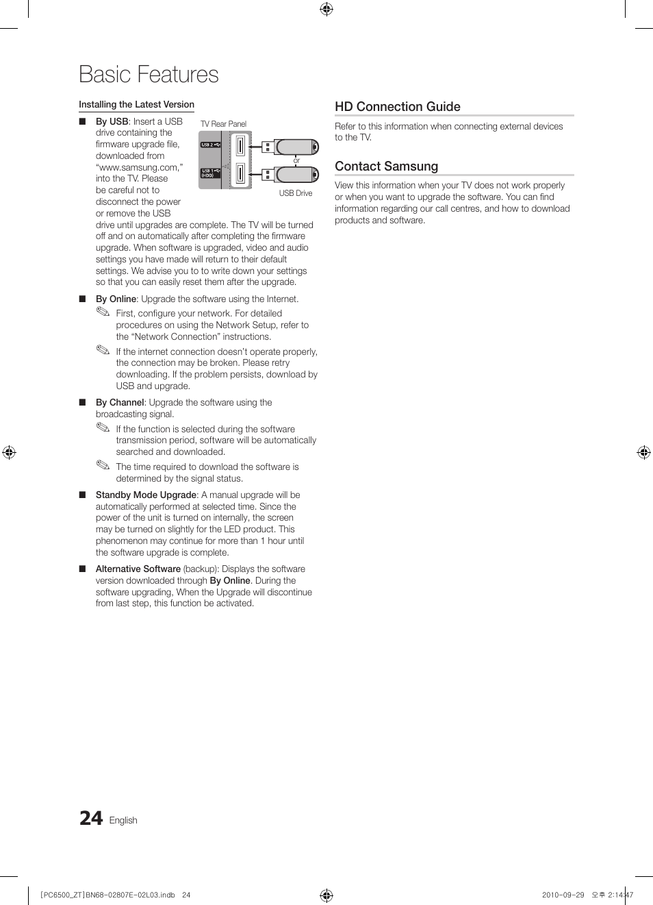 Basic features | Samsung PS50C6500TP User Manual | Page 24 / 172