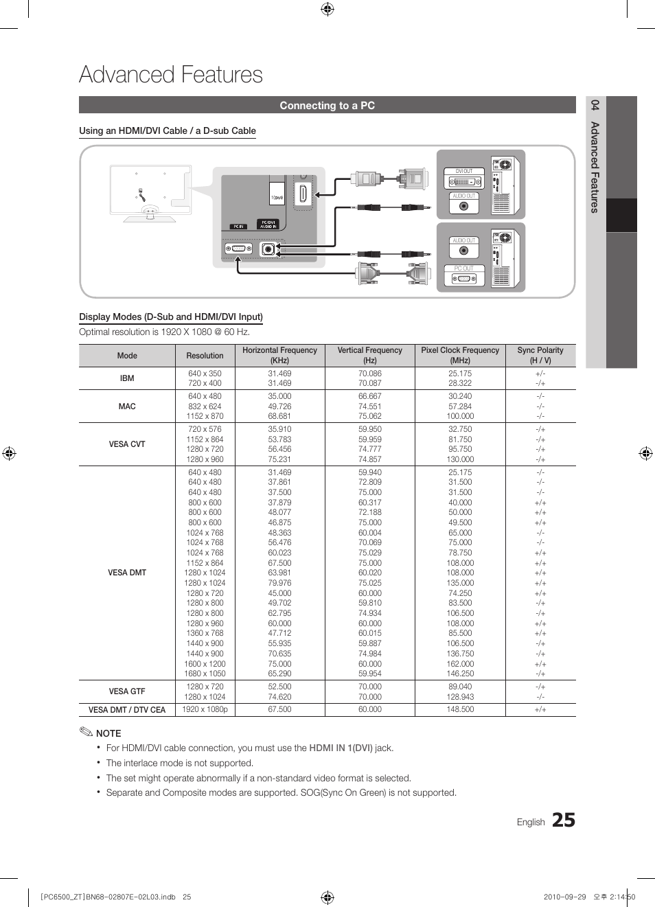 Advanced features | Samsung PS50C6500TP User Manual | Page 25 / 172