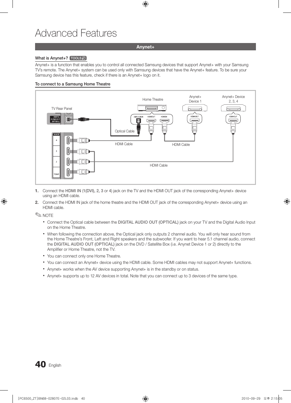 Advanced features | Samsung PS50C6500TP User Manual | Page 40 / 172