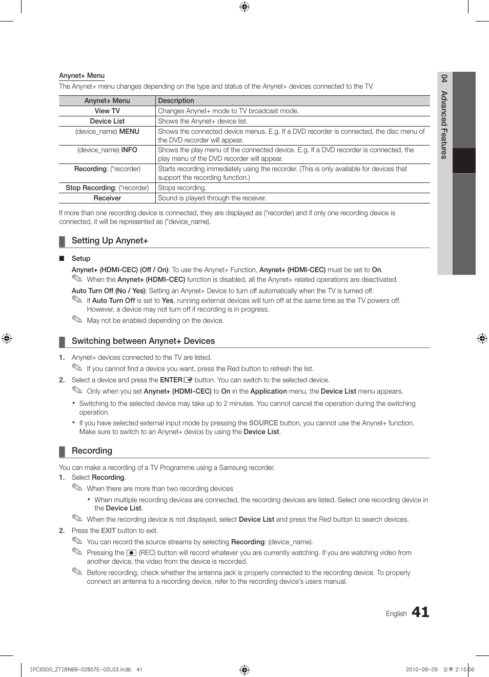 Samsung PS50C6500TP User Manual | Page 41 / 172