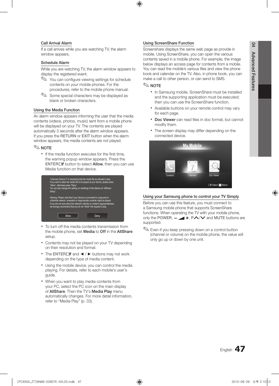 Samsung PS50C6500TP User Manual | Page 47 / 172